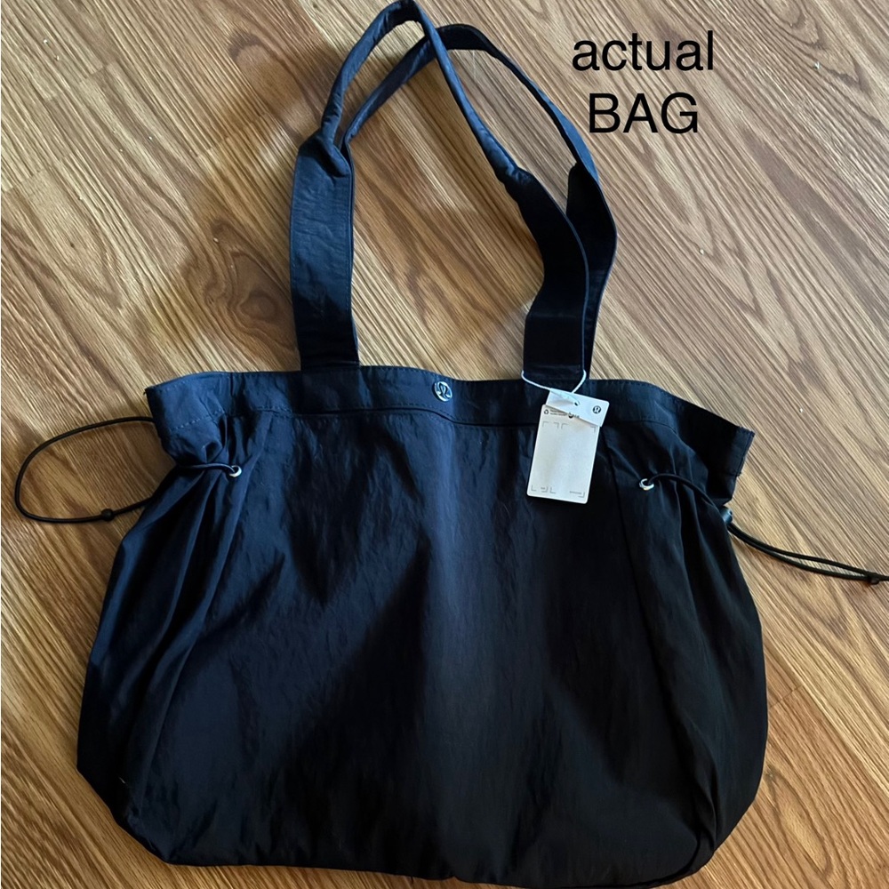 Lululemon Athletica Black Cinch Shopper Shopping Travel Gym Shoulder Bag - Picture 4 of 4